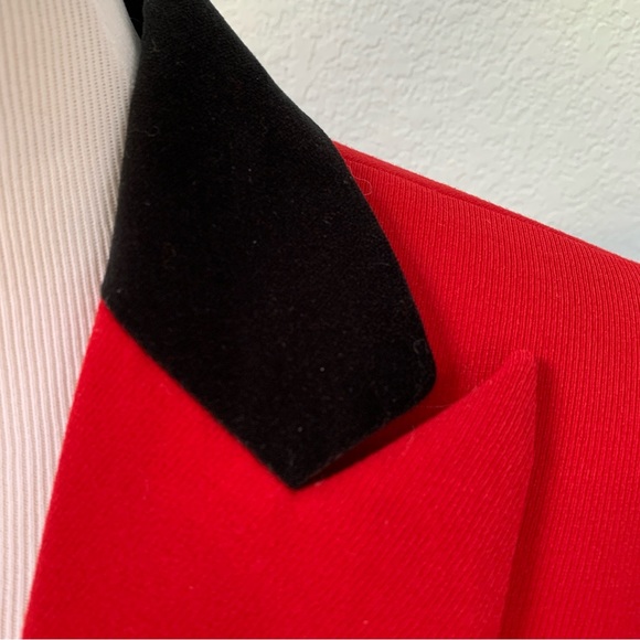 Lauren Ralph Lauren Red Wool Black Velvet Cropped Shoulder Pad Blazer Jacket - Picture 8 of 13